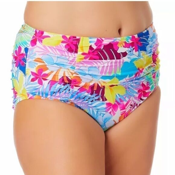 CALIFORNIA WAVES PLUS Trendy Plus Tropical Print High-Waist Bikini Bottoms 22/24 - Picture 2 of 10